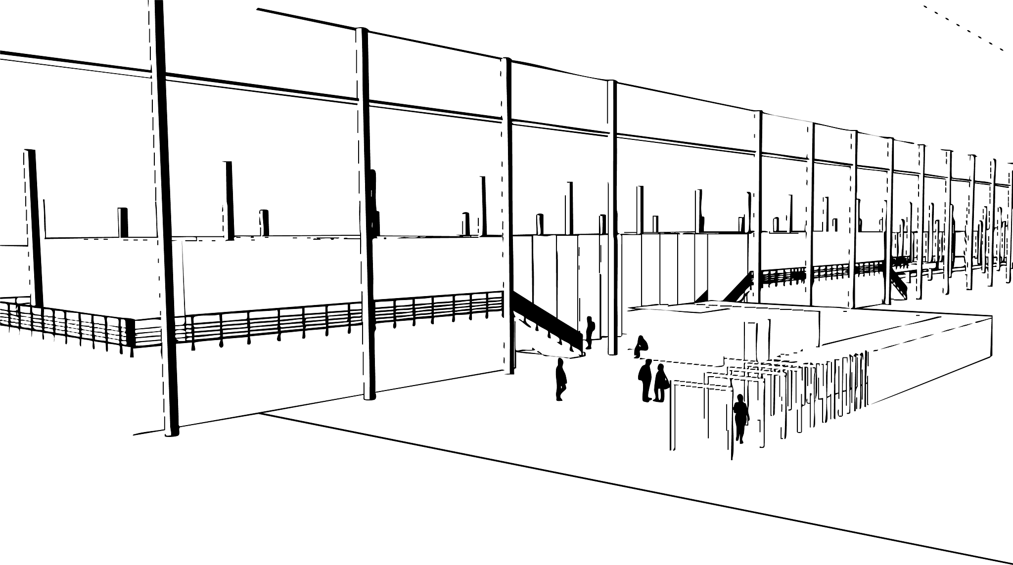 Perspective au trait de la galerie.