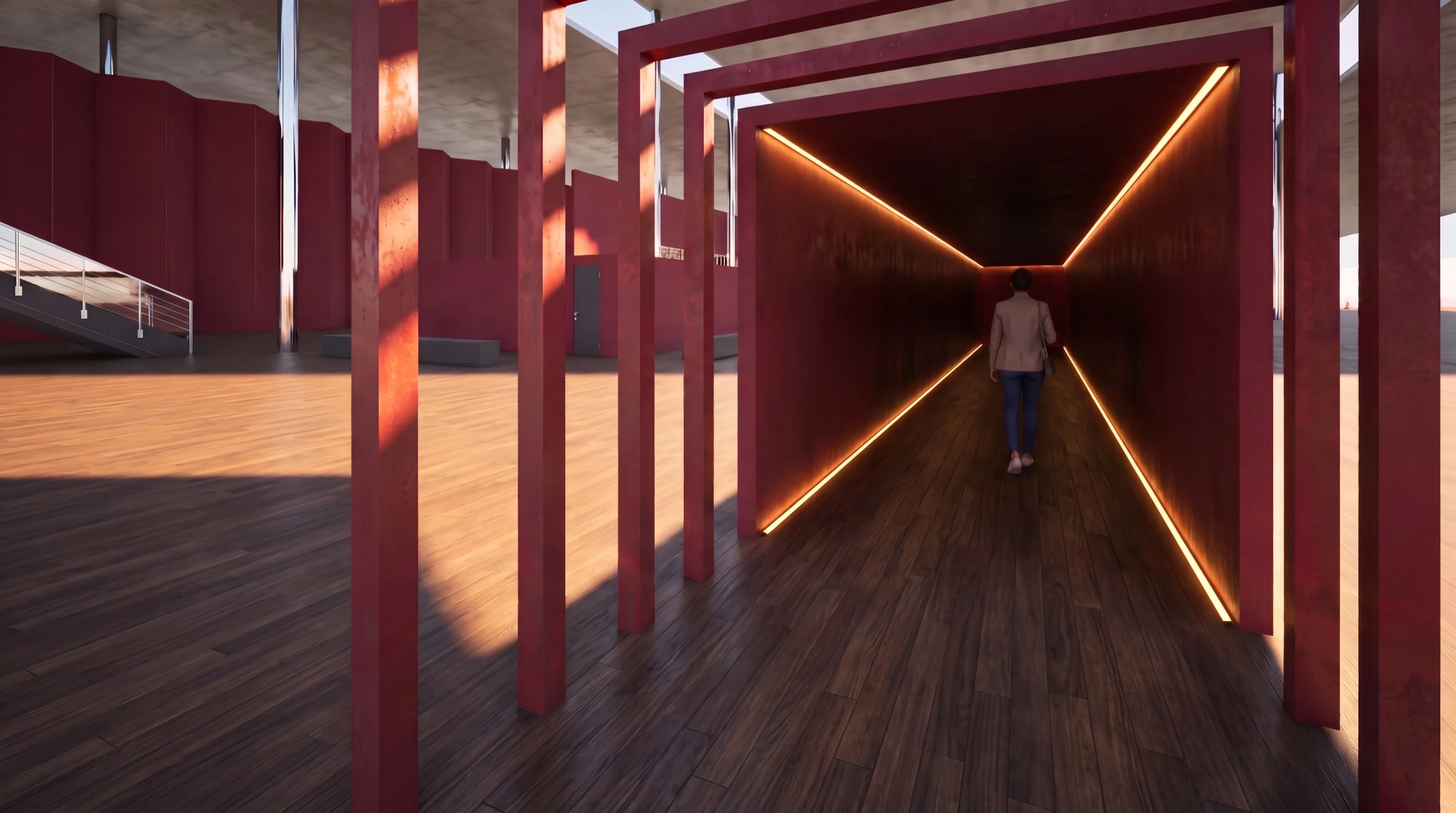 Woyzeck — le tunnel d'entrée du dispositif, rendu 3D.